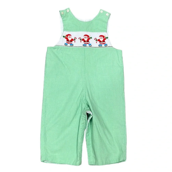 Anavini hand smocked Santa green check cotton one piece 18 months - Picture 1 of 9